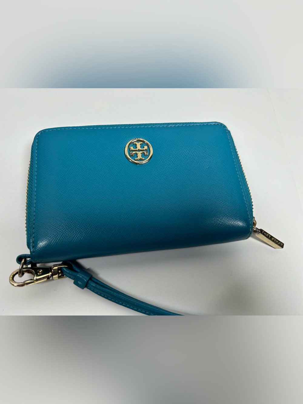 Tory Burch Robinson Saffiano Leather Credit Card HolderWristlet Wallet Turquoise